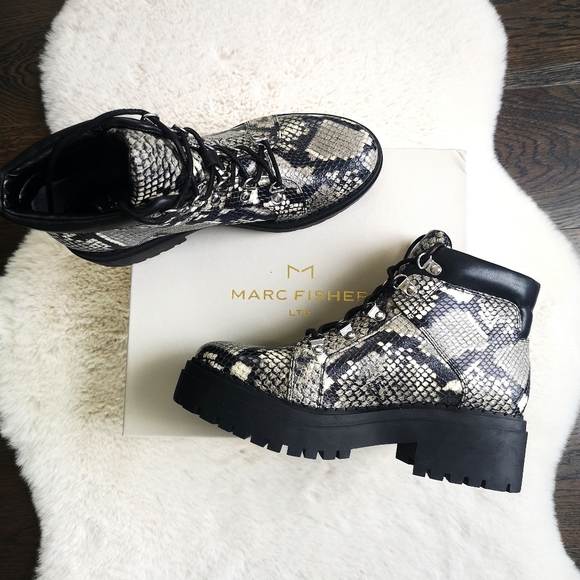 Marc Fisher Lug Kini Leather Snakeskin Combat Boot - Picture 3 of 15